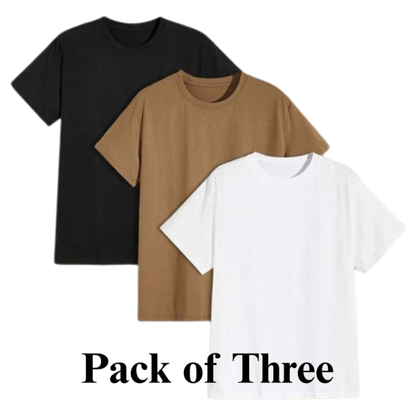 Pack of three plain t-shirts ( black - white - light browy)
