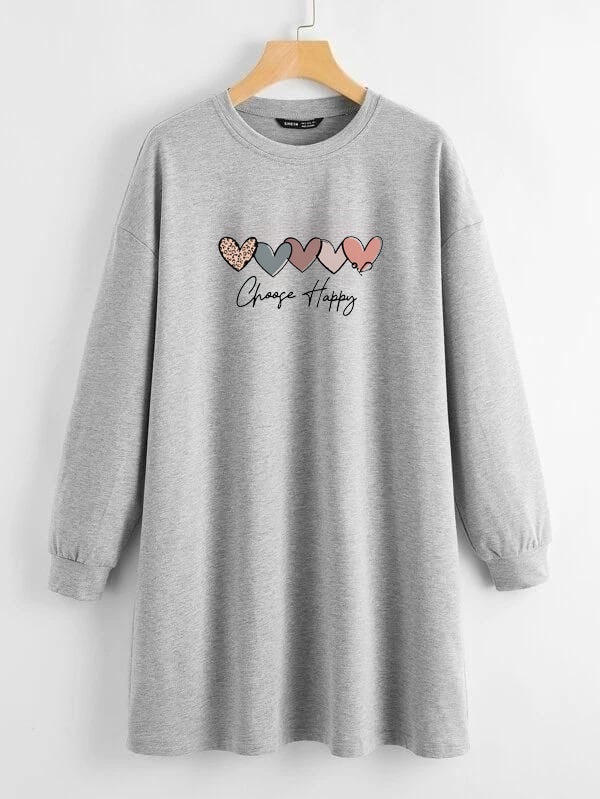 Grey long sweatshirt choose happy