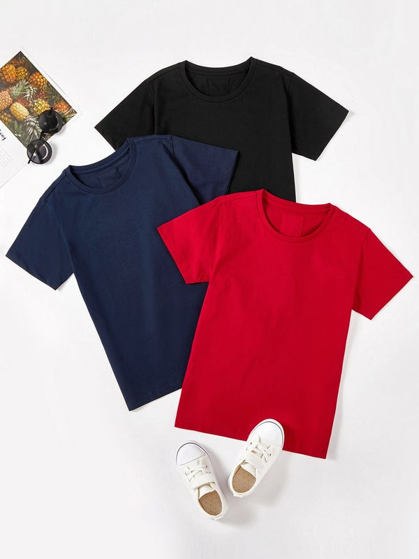 Pack of three plain t-shirts for kids ( black - blue - red)