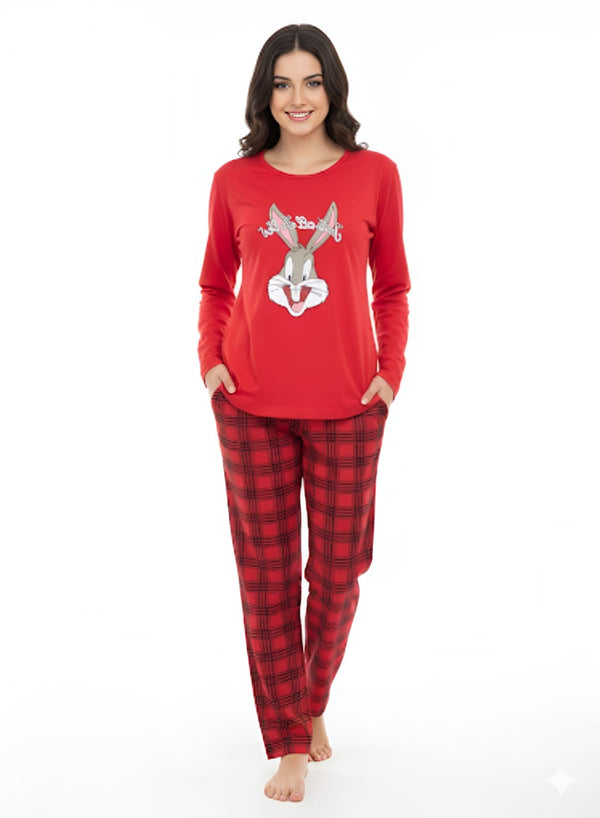 Red bunny cotton jersey nightsuit