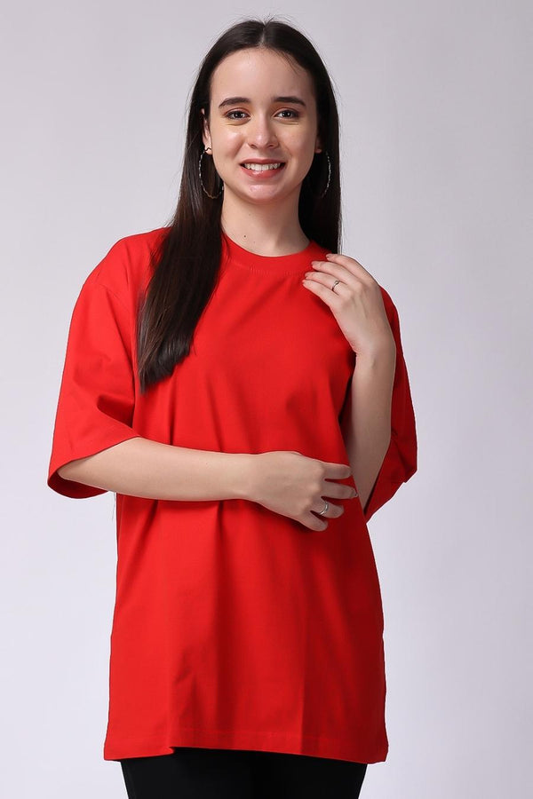 Red plain oversize drop shoulder t-shirt