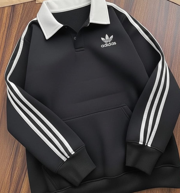 Black side stripes collar sweatshirt