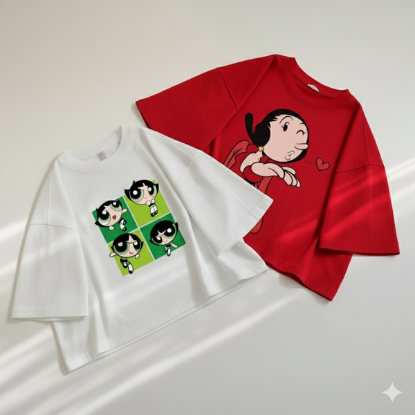 Pack of two oversize drop shoulder t-shirts ( buttercup wt - red oyl )